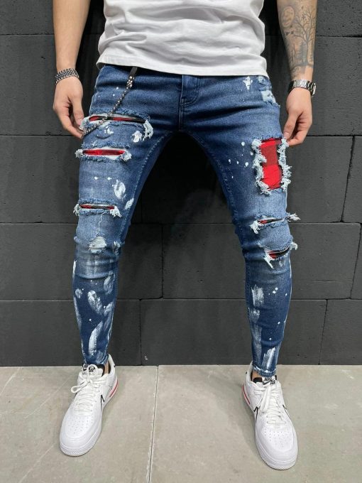 Men's Embroidery Badges Ripped Jeans 4