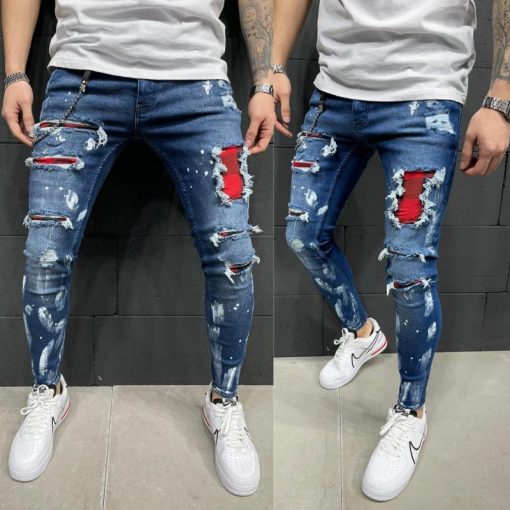 Men's Embroidery Badges Ripped Jeans 2