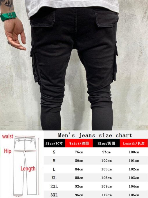 Men Ripped Skinny Jeans Multi-Pocket Slim 5