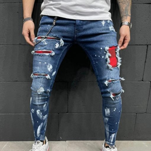 Men's Embroidery Badges Ripped Jeans 1