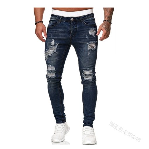 Men Waist Skinny Jeans Blue 3